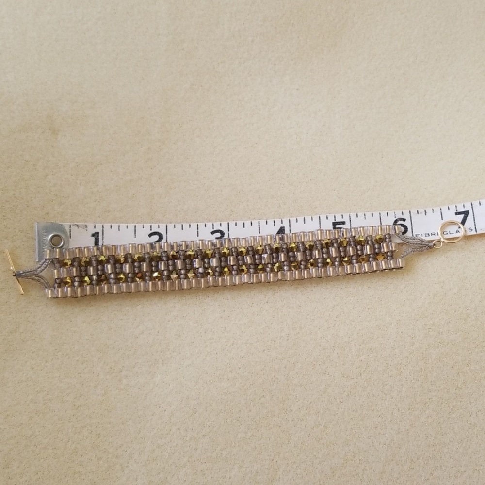 Handmade 14kt Gold Peyote Stitch Bracelet Cuff - Picture 4 of 8